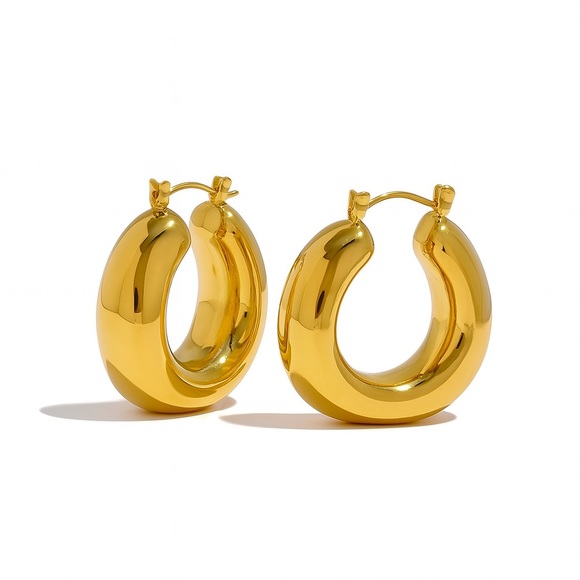 New 18K Gold Plated Chunky Geometric Hoop Earrings | Stainless Steel Waterproof” - Picture 1 of 3